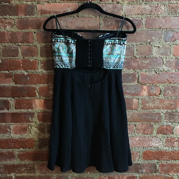 🛑 NOT FOR SALE: Turquoise metallic sequined strapless dress, NWT - Picture 3 of 6